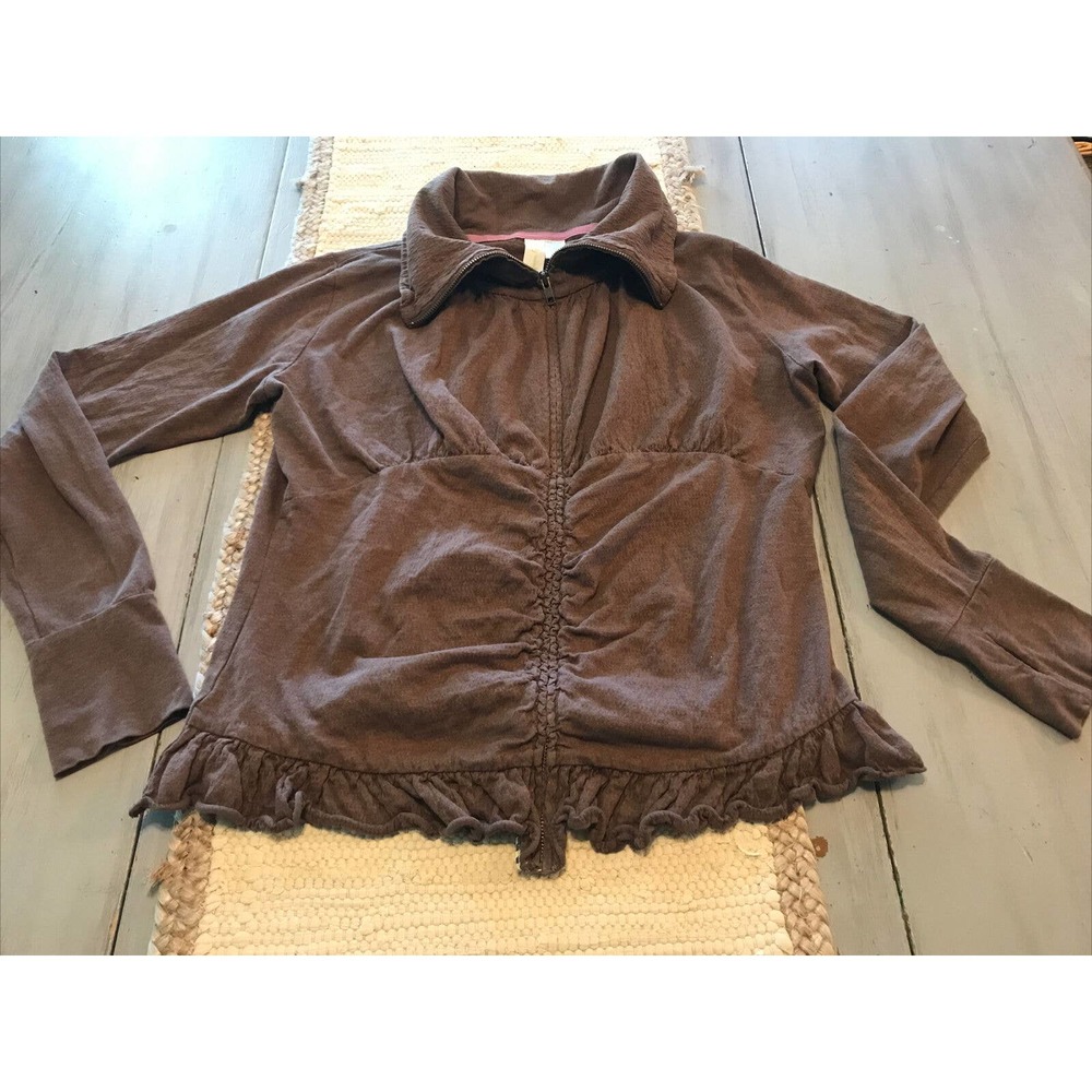 MATILDA JANE Paint Numbers Brown Ruched Ruffle Stealth Jacket Thumb Holes Sz M